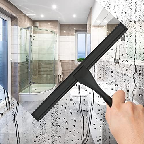All-Purpose Stainless Steel Shower Squeegee for Shower Doors with 2 Adhesive Hooks, Bathroom Cleaner Tool Household Window Mirror Squeegee for Home Cleaning, Glass Door, Tile Wall, Car, 10 Inch Black - Image 3