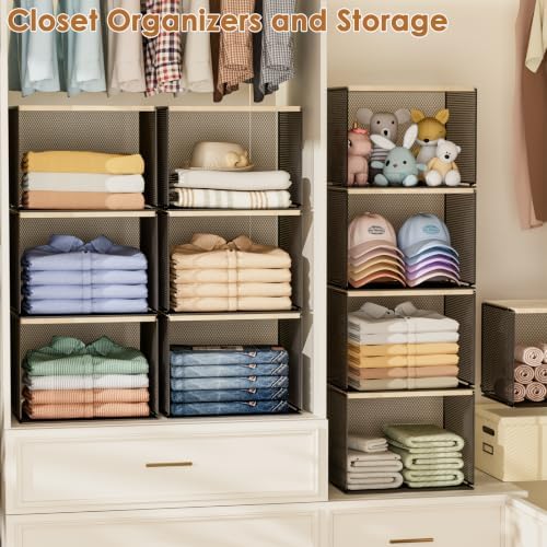 3 Pack Stackable Closet Organizers and Storage,Closet Shelves with Wood Top - Image 3