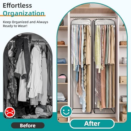 LANDNEOO 6 Pack Clear Garment Bags for Hanging Clothes with Zippers on Double Sides - 10'' Clothes Storage for Coat, Dress, and Fur in Closet - 60'' Long Suit Bags - Image 5