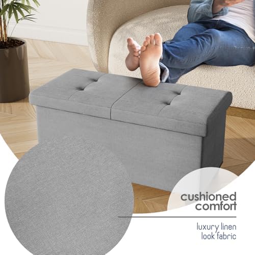Storage Ottoman Bench with Bins, 30-in Storage Bench for Bedroom End of Bed, Folding Foot Rest Ottoman for Living Room Max 660lbs, Fabric Ottomans, Light Grey - Image 7
