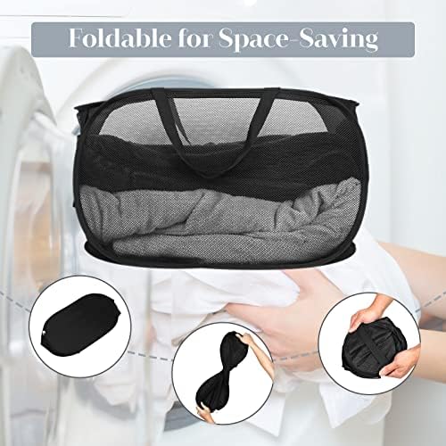 Durable Collapsible Laundry Baskets, Mesh Pop Up Laundry Hamper with Side Pocket, Foldable Clothes Storage Hamper with Reinforced Carry Handles for Laundry, Bathroom, Kids Room, Dorm or Travel Black - Image 6