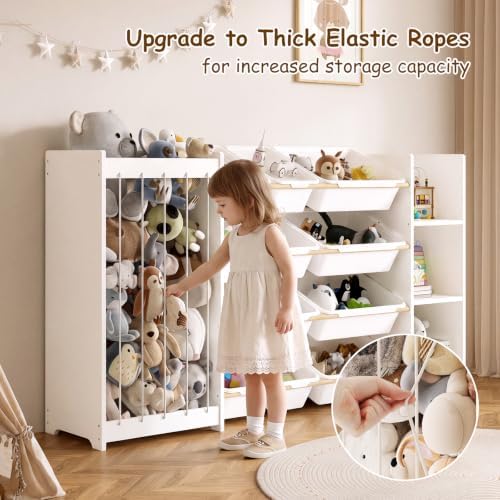 EXPERLAM 3-in-1 Kids Toy Storage Organizer, White Solid Wood, White Bins - Image 6