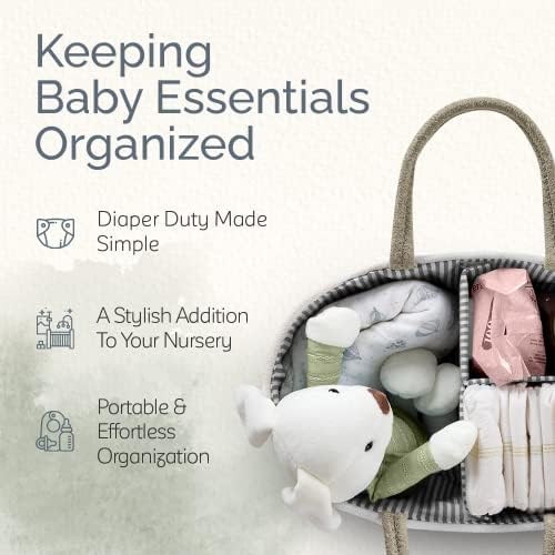 KiddyCare Woven Diaper Caddy Organizer, Large Gray Multi Functional Portable Baby Basket with Handle, Baby Gift for Boy/Girl Nursery Storage, Organization, and Modern Car Diaper Caddy Natural X-Large - Image 2