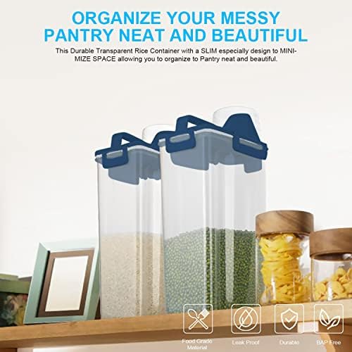 Uppetly Rice Airtight Dry Food Storage Containers, BPA Free Plastic Storage Bin Dispenser with Pourable Spout, Measuring cup for Cereal, Flour and Baking Supplies Blue - Image 4