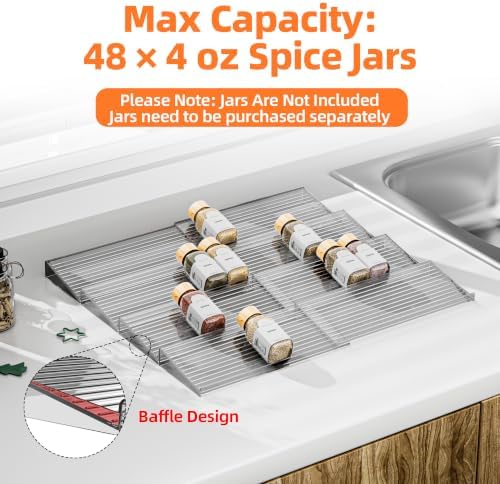 MUDEELA Clear Spice Drawer Organizer, 4 Tier- 2 Set (8 Packs), Grey - Image 3