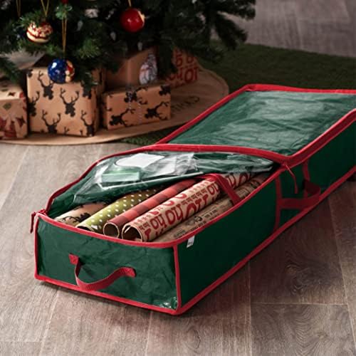 ZOBER Gift Wrapping Paper Organizer Storage - 40" Gift Wrap Storage Containers with Interior Pockets for Bows, Tags & Ribbons - Wrapping Paper Holder, Waterproof, Fits 24 Standard Rolls, Green - Image 2