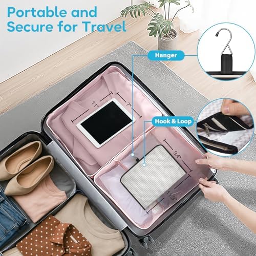 MISSLO Hanging Jewelry Organizer Travel Foldable Jewelry Roll Storage Case with 14 Cotton Zippered Pockets for Traveling, Closet, Suitcase - Image 4