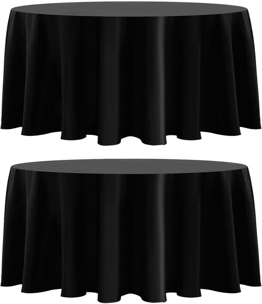 Round Tablecloth 132 Inch 2 Pack Black Tablecloths Washable Decorative Linen Polyester Table Clothes Cover for Dining Table Banquets Buffet Parties and Wedding