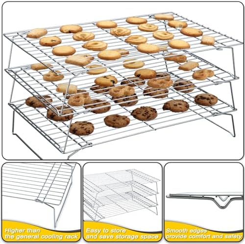 Hunnycook Cooling Racks - 10 * 16 Inch 3PCS Stackable Tall Baking Racks, Stainless Steel Wire Rack for Baking Sheet, Cooling Racks for Cooking and Baking, Oven and Dishwasher Safe - Image 4