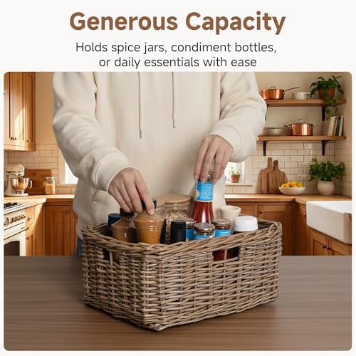 StorageWorks Pantry Baskets, Willow Storage Baskets for Organizing, Shelves, Pantry Organizers and Storage, Light Brown, 15" L x 11" W x 6 ¾"H - Image 4