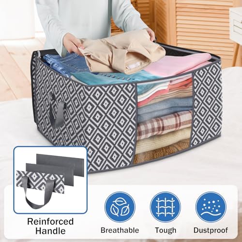 100L 6 Pack Storage Bags, Foldable Clothes Bins with Clear Window, Gray - Image 5