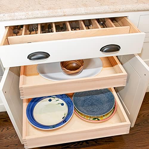 Mulush 13”W x 21”D x 3”H Soft Close Slide Out Wood Drawer Organizer for Kitchen, (Cabinet Opening Width>14.5 inches for Bottom Assembly, Width= 14 inches for Side Assembly) - Image 2