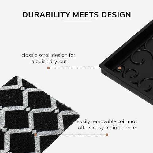 Anji Mountain Heavy Duty Waterproof Rubber Shoe Storage Mat Organizer/Boot Storage Multi Use for Entryway with Coir, Black and Ivory Diamond Insert, Fits 4 Pair (46.5" Wide) - Image 4
