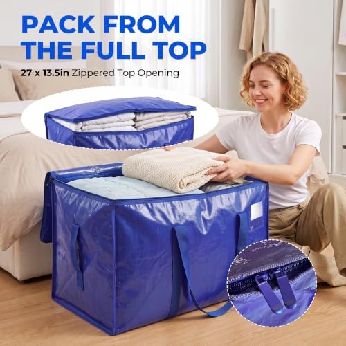 12 Pack Heavy Duty Moving Bags, Extra Large with Handles, Royal Blue - Image 3
