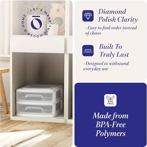 HOMZ 2 Drawer Storage Cart, Wide Plastic Container, White Frame, 2 Pack - Image 5