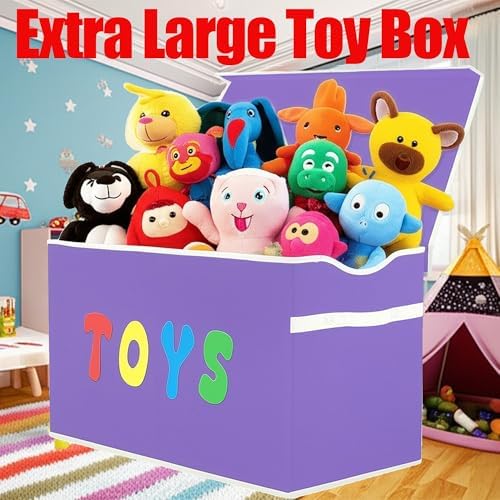 YOLOXO Toy Box Chest, Collapsible Sturdy Storage Bins with Lids, Extra Large Kids Toy Storage Organizer Boxes Bins Baskets for Kids, Boys, Girls, Nursery Room, Playroom, Closet (Classical Purple) - Image 2