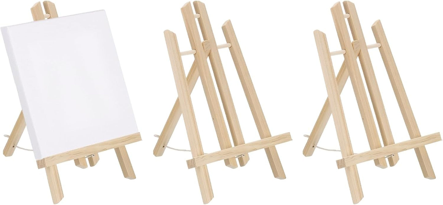 MECCANIXITY Mini Wood Display Easels, 15.7"x7.9"A-Frame Painting Tabletop Easels Holder Stand for Artists Beginners Displaying Small Canvases Art Photos Business Cards(Pack of 3, Wood Color)