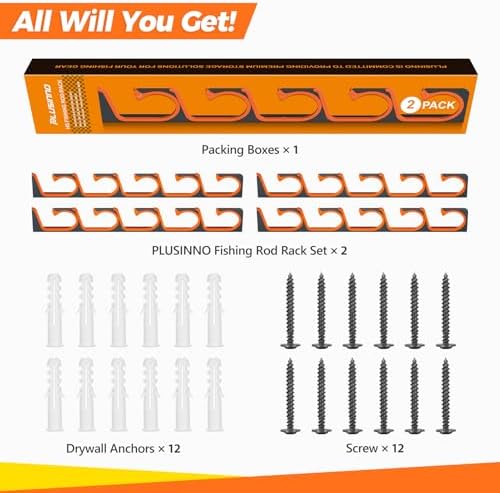 PLUSINNO H5 Horizontal Fishing Rod/Pole Holders for Garage, Wall Ceiling Mounted Fishing Rod Holder, Aviation Aluminum Fishing rod rack Holds up to 5/10/20 Rod or Combos Fishing Gear and Gifts for Men - Image 6
