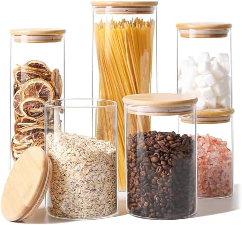 ComSaf Glass Storage Jars 6 Pack, Pasta Containers, Pantry Organization by ComSaf