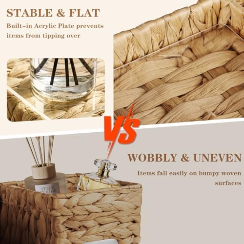Woven Tissue Box Cover Square with Storage Tray, Tissues Cube Box Holder - Image 3