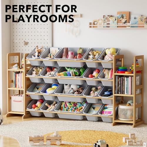 SpaceAid Toy Storage Organizer with 6 Shelves and 20 Bins, Toy Organizers Storage Bookshelf, Kids Bin Shelf Toys Box Bookcase for Bedroom Playroom Organization Room Decor, Neutral Gray - Image 5