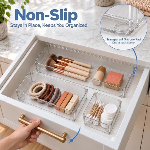 12 Pack Large Clear Drawer Organizer Trays, 3 Sizes, Non-Slip - Image 4