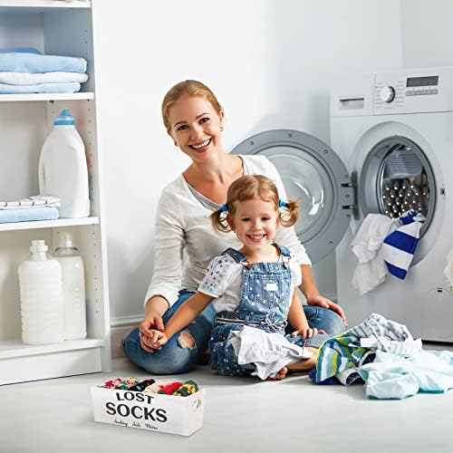 Blulu Lost Socks Basket Sign Laundry Room Farmhouse Storage, White - Image 6