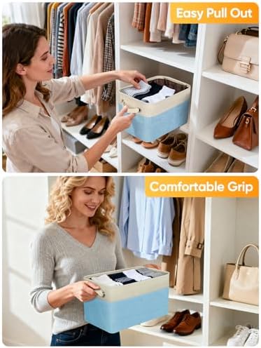 BALEINE 4 Pack Fabric Closet Storage Bins for Shelves, Linen Closet Organizers and Storage, Decorative Baskets for Organizing, Shelf, Clothes, Home, Office (Skyblue, 15''x11''x9.5'') - Image 5