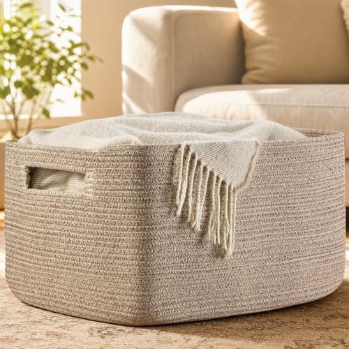 Optish 75L Large Woven Blanket Basket, Storage Basket with Handles, Brown by Optish