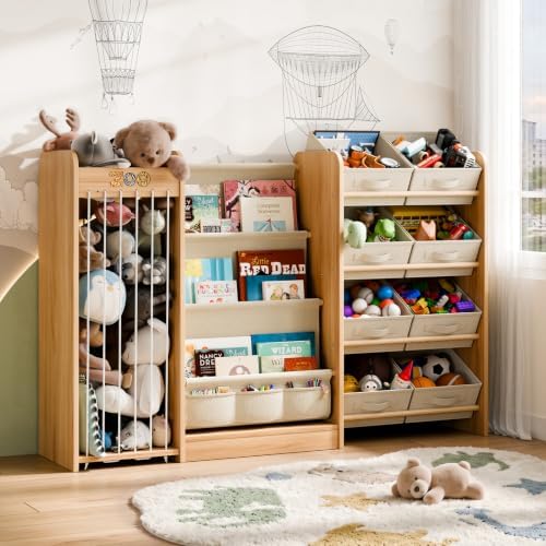 Kids Toy Organizer with Bookshelf & Stuffed Animal Storage, 51'', Burlywood by IKALIFE