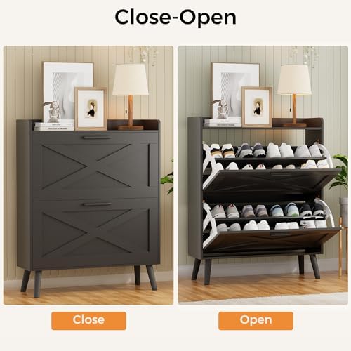 Homleke Farmhouse Shoe Storage Cabinet with Flip Drawers & Barn Door Design - Image 6