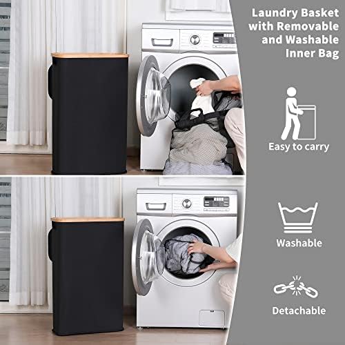 IEGrow Laundry Hamper with Lid,65L Laundry Basket with Mesh Bags,Black - Image 5