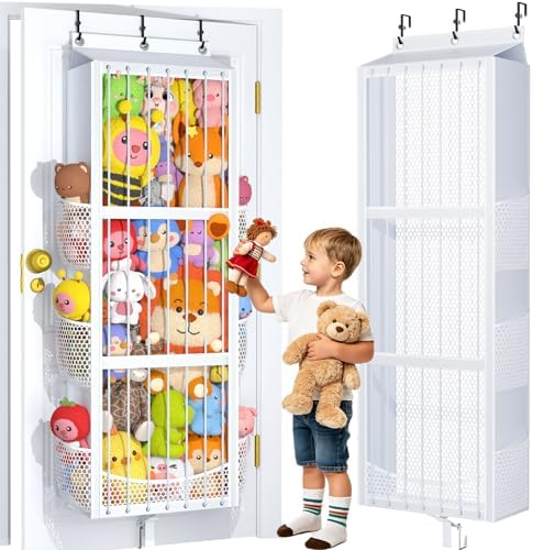 Toread Over the Door Stuffed Animal Storage – Patent Elastic Rope Design Easy Store Plush Toy Stuff Animal Organizer Large Capacity Hanging Stuffie Storage Suitable for Kids Room Toy Holder Bedroom by Toread