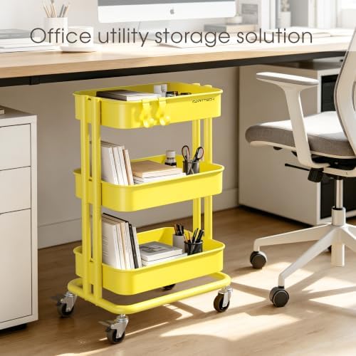 3 Tier Rolling Cart Metal Utility Cart with Lockable Wheels Home Office - Image 6