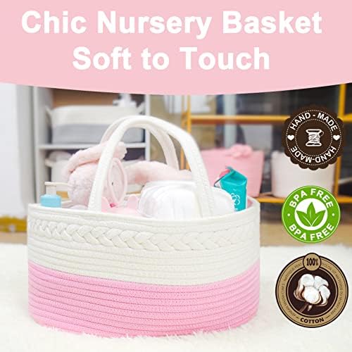 ABenkle Diaper Caddy Organizer, Boho Rustic Cotton Rope Nursery Baby Basket, Changing Table Organizer for Baby Diaper Storage and Baby Shower - Image 5