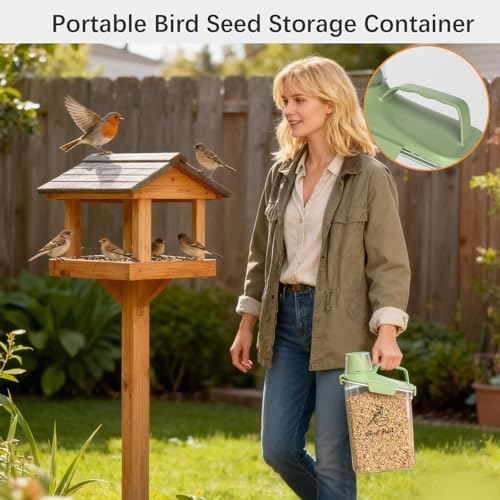 Bird Seed Storage Container Portable-3 Qt/2.8 L Clear Pet Food Container-with Measuring Cup/Lid,Airtight Wild Bird Seed Dispenser for Storing Sunflower Seed|Squirrel proof|BPA Free-Green - Image 4