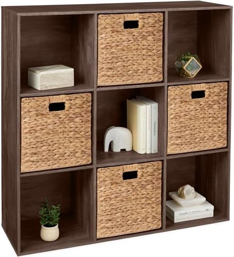 Best Choice Products 9-Cube Storage Organizer, 13.5in Shelf Opening, Bookcase, Display Shelf, Customizable w/ 3 Removable Back Panels – Walnut by BestChoiceProducts