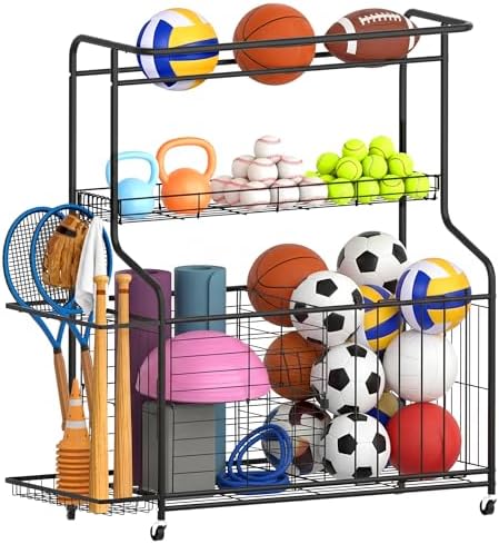 Sports Equipment Organizer Heavy Duty Rolling Garage Storage Rack by HENMI