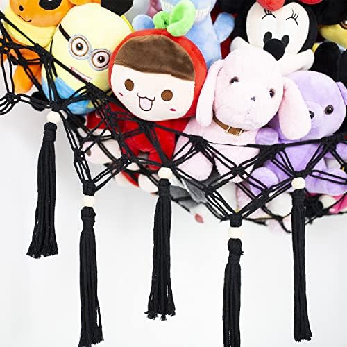 Large Stuffed Animal Net Toy Hammock with Tassel-Corner Hanging Net for Plush Toy Holder Boho Macrame Toy Display,Toy Storage Organizer for Kids Room, Nursery, Bedroom - Image 5