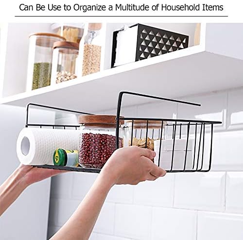 4 Pack Under Shelf Basket, Under Cabinet Organizer Shelf, Durable Metal Wire Rack Hanging Basket Storage Rack, Shelf Organizing for Kitchen/Pantry/Bathroom/Desk-Slide Arms Height:1.45in(Black) - Image 7