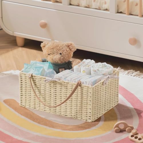 HBlife Baby Diaper Caddy Organizer, Paper Rope Storage Baskets Nursery Bin with Removable Divider, Portable Car Organizer for Diapers, Baby Shower Gifts, Newborn Essentials Must Haves - Image 6