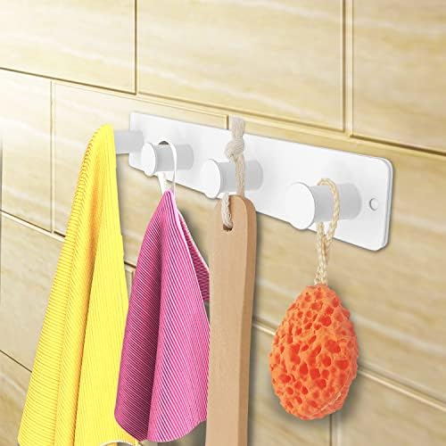 Small Coat Rack Wall Mounted, White Coat Hooks Adhesive & Screw in, Stainless Steel Door Hooks for Hanging Hat Towels Clothes, Hook Rail with 4 Round Hangers (White, 4 Hooks) - Image 6