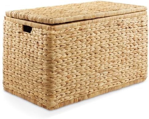 Casafield 30" Storage Chest with Lid, Handles, and Safety Hinge - Natural, Water Hyacinth Wicker Storage Trunk for Entry Way, Living Room, Bedroom by Casafield