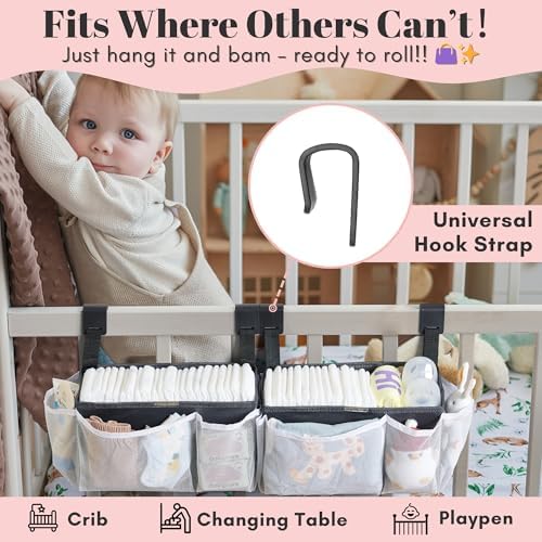 2-Pack Hanging Diaper Organizer for Crib, Playpen, Bassinet & Pack n Play - Image 2