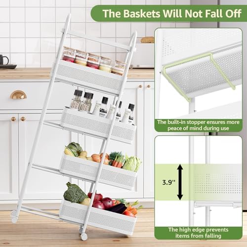 KINGRACK 5 Tier Slim Rolling Cart with Drawer, Metal Utility Storage Cart - Image 4