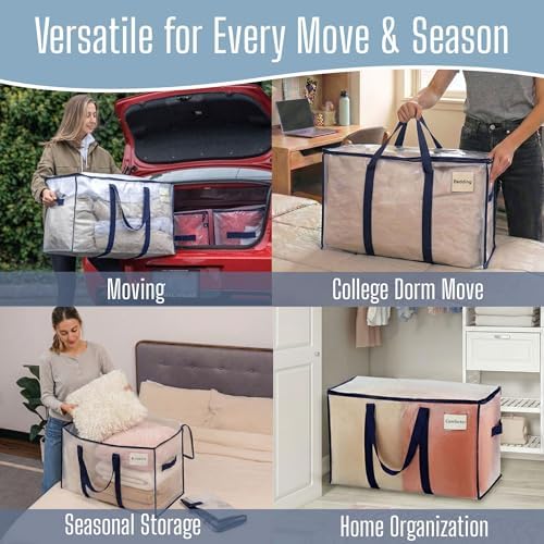 VENO 8 Pack Heavy Duty Moving Bags, Extra Large Storage Bags with Reinforced Handles & Strong Zippers, Foldable & Reusable Moving Box Alternative for Clothes & Dorm Storage - Image 6