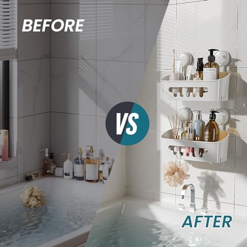 TAILI Shower Caddy Suction Cup 2 Pack, Heavy Duty Bathroom Organizer, Removable Shelves for Inside Shower, Shampoo, Waterproof Suction Plastic Storage for Bathroom Accessories Holder, White - Image 5