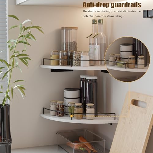 Corner Floating Shelves, Rustic Brown Wood, Set of 2, Wall Mount Storage with Guardrail for Bathroom Kitchen Living Room (White) - Image 3