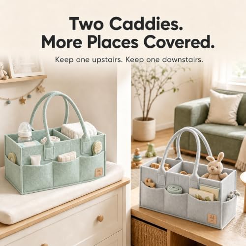 HIPHOP PANDA 2-Pack Diaper Caddy Organizer - Nursery Storage Bin & Car Organizer for Diapers, Wipes, and Baby Essentials - Dual-Color Solid Set (Grey/Green), Large Size - Image 5