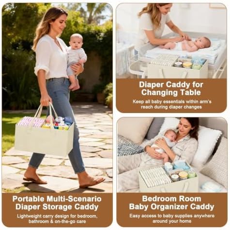 Cidaziya 2 in 1 Baby Diaper Organizer with Diaper Caddy Basket,Nursery Organizers and Storage Cart for Baby Essentials with Side Pockets, Rolling Postpartum Cart for Nursery, Baby registry - Image 5